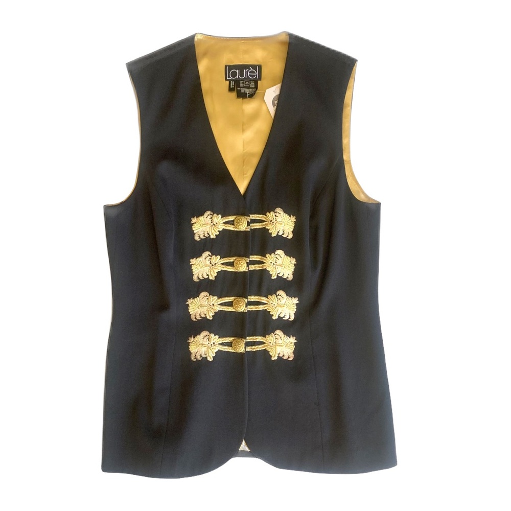Vintage Escada Laurel Military Vest with gold embellishment embroidered